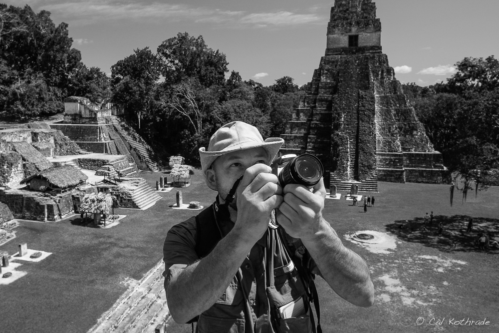 Photographer at Mayan ruins of Tikal in Guatemala